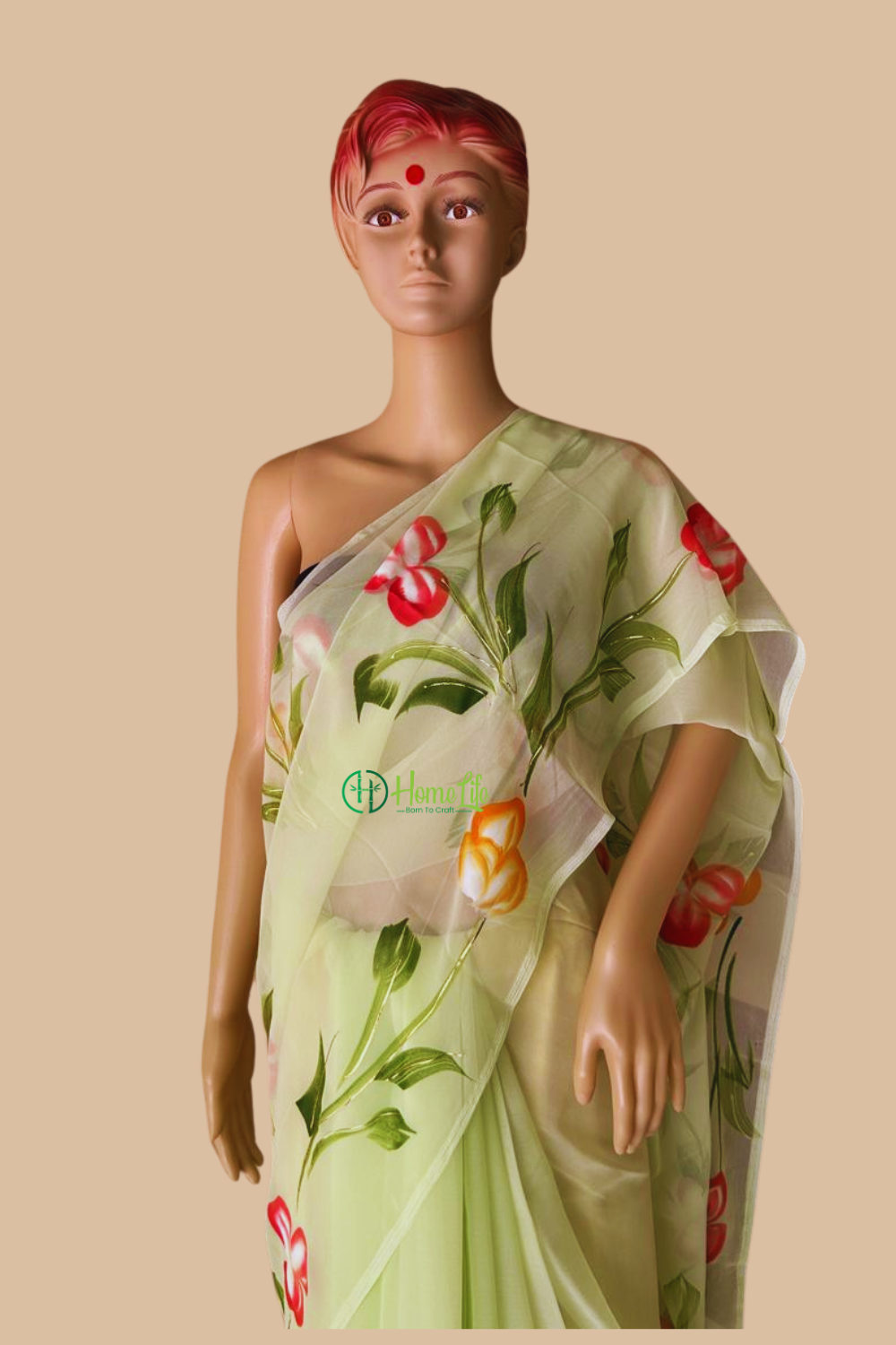 Aruhi pista green hand painted saree