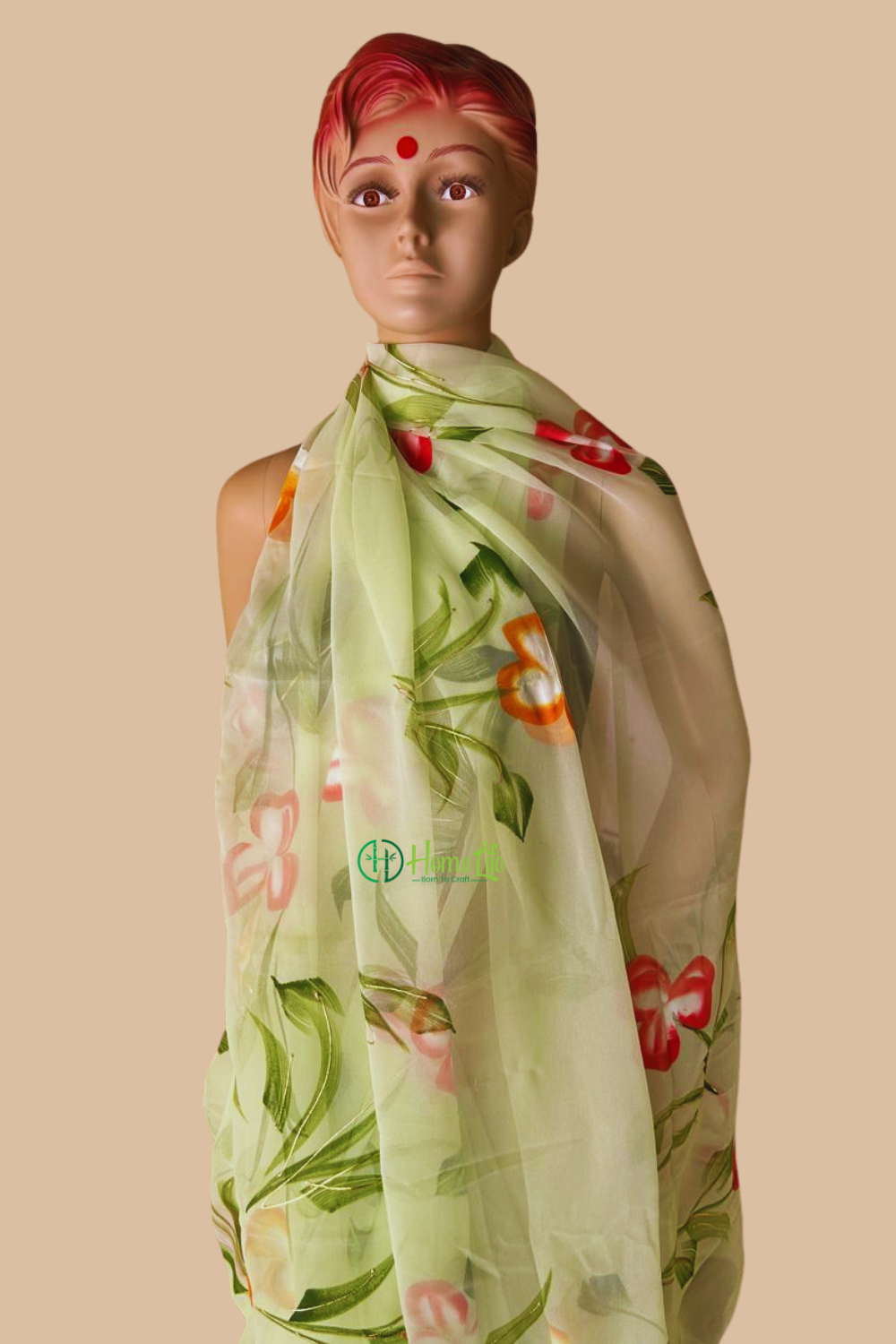 Aruhi pista green hand painted saree