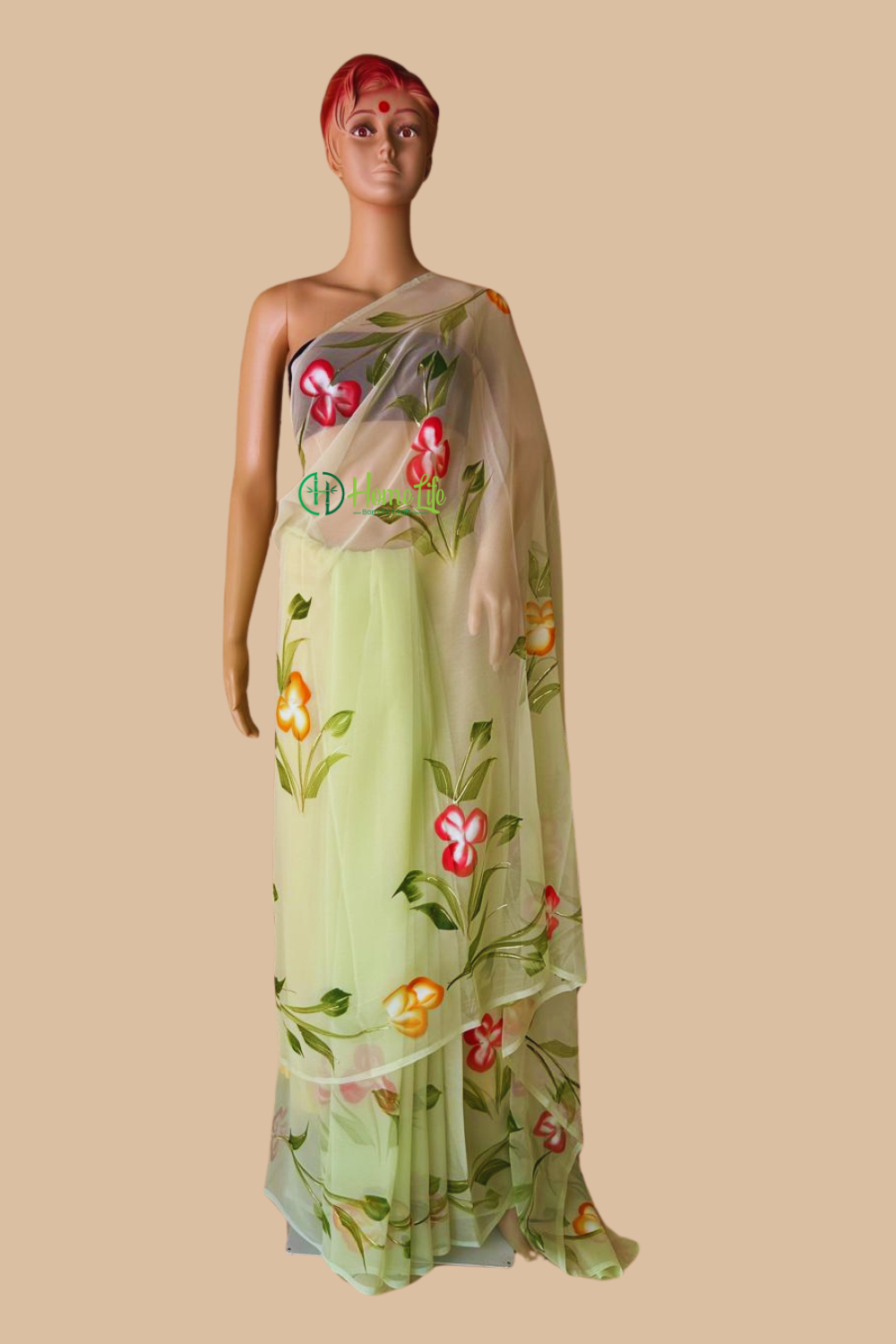 Aruhi pista green hand painted saree
