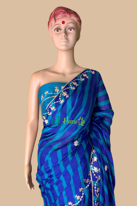 Anaya blue Leheriya saree with pitta work