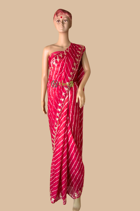 Avni red Leheriya with Pita work