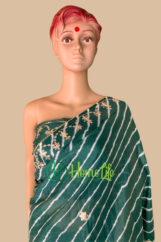 Arpita green pitta work Saree