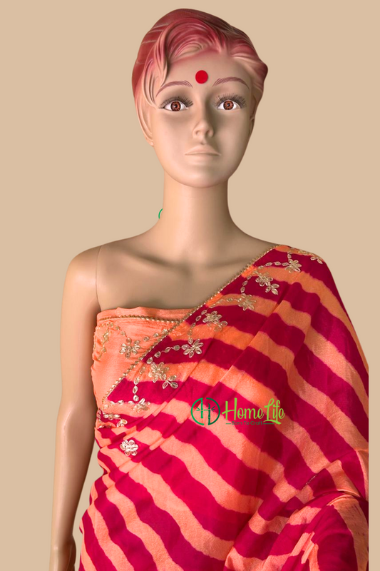 Aditi Fuchia and peach pitta work saree