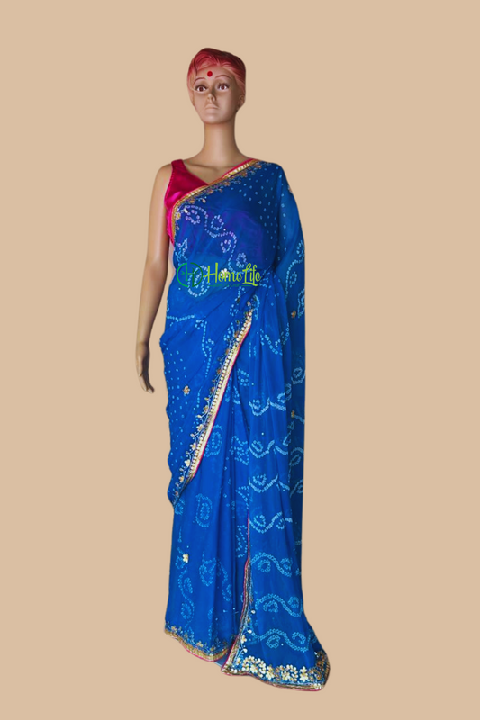 Tourquois blue gotta patti saree
