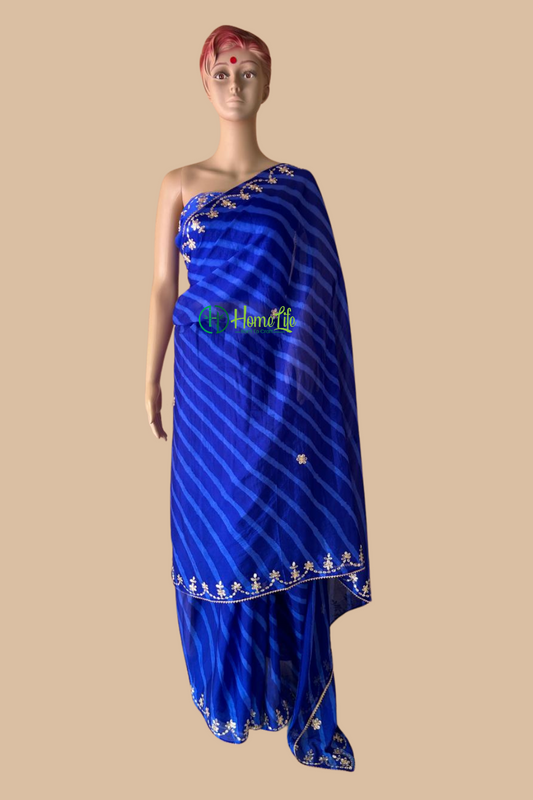 Aaradhna Royal Blue leheriya with pitta work saree