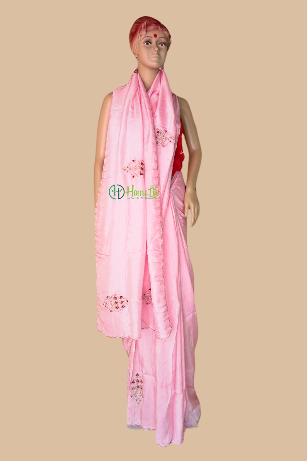 Baby pink designer saree