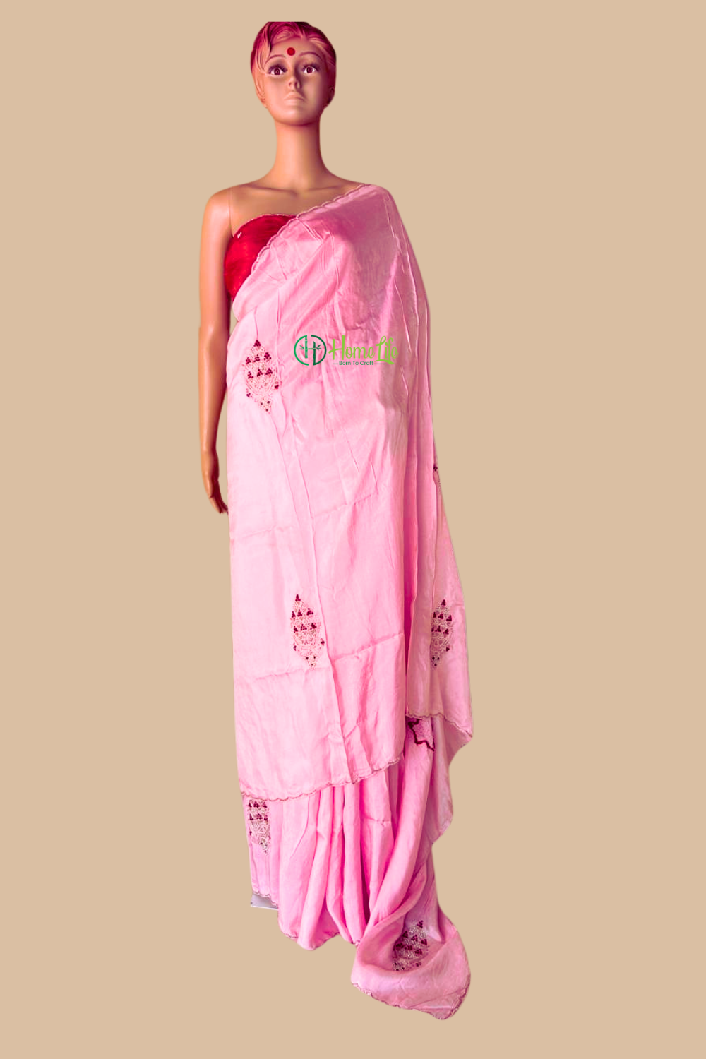Baby pink designer saree