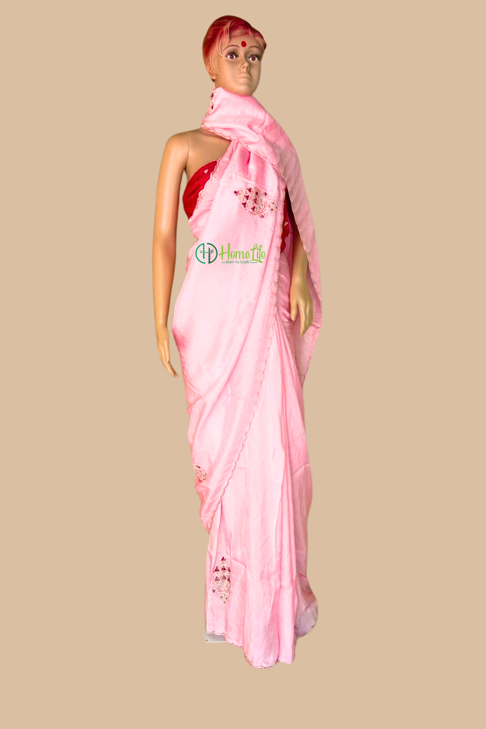 Baby pink designer saree