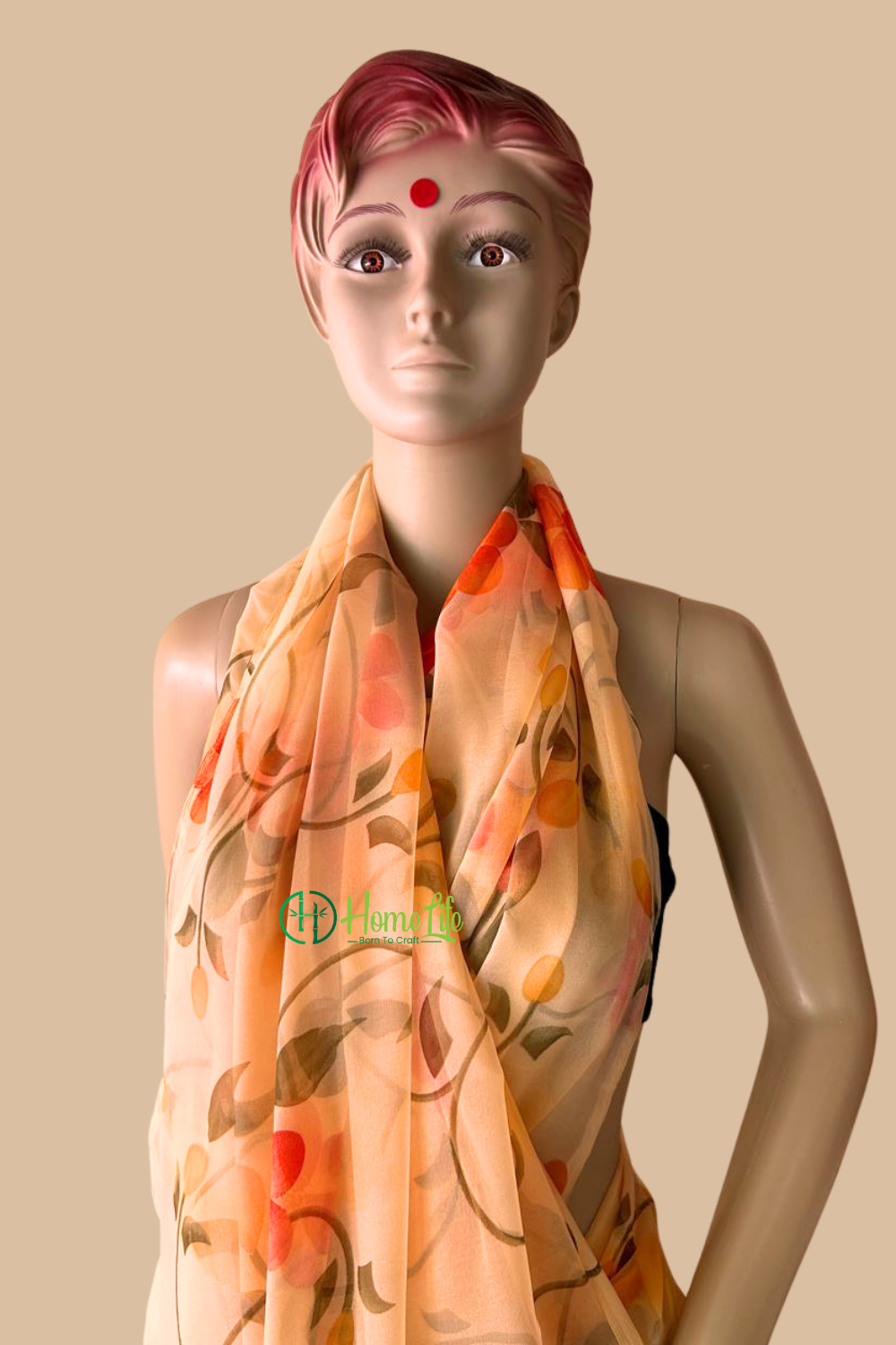 Apricot colour floral saree