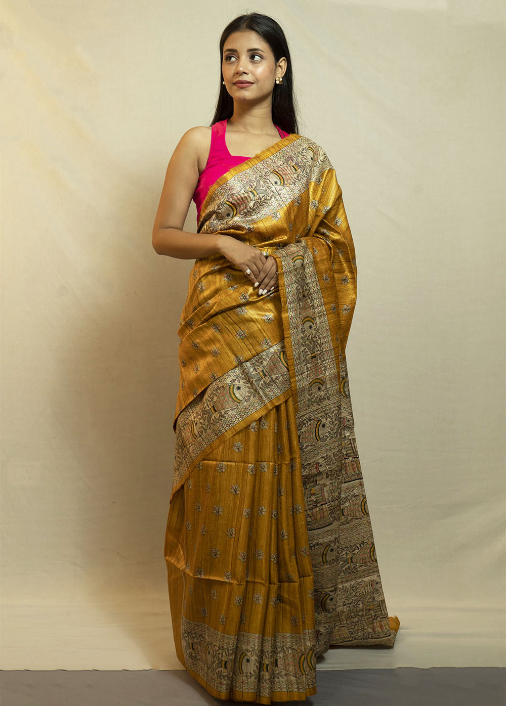Madhubani Ghicha Sarees (Golden Yellow)