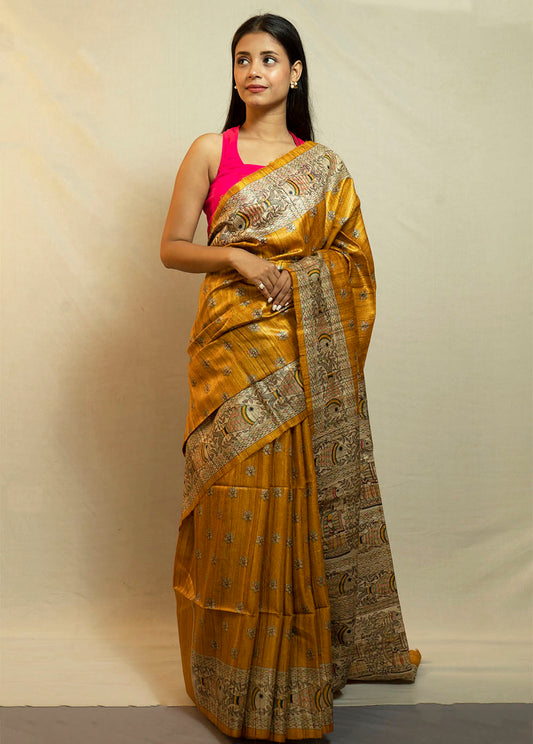 Madhubani Ghicha Sarees (Golden Yellow)