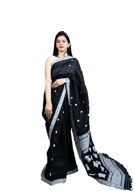 Assam Handloom Black Nooni Cotton Saree