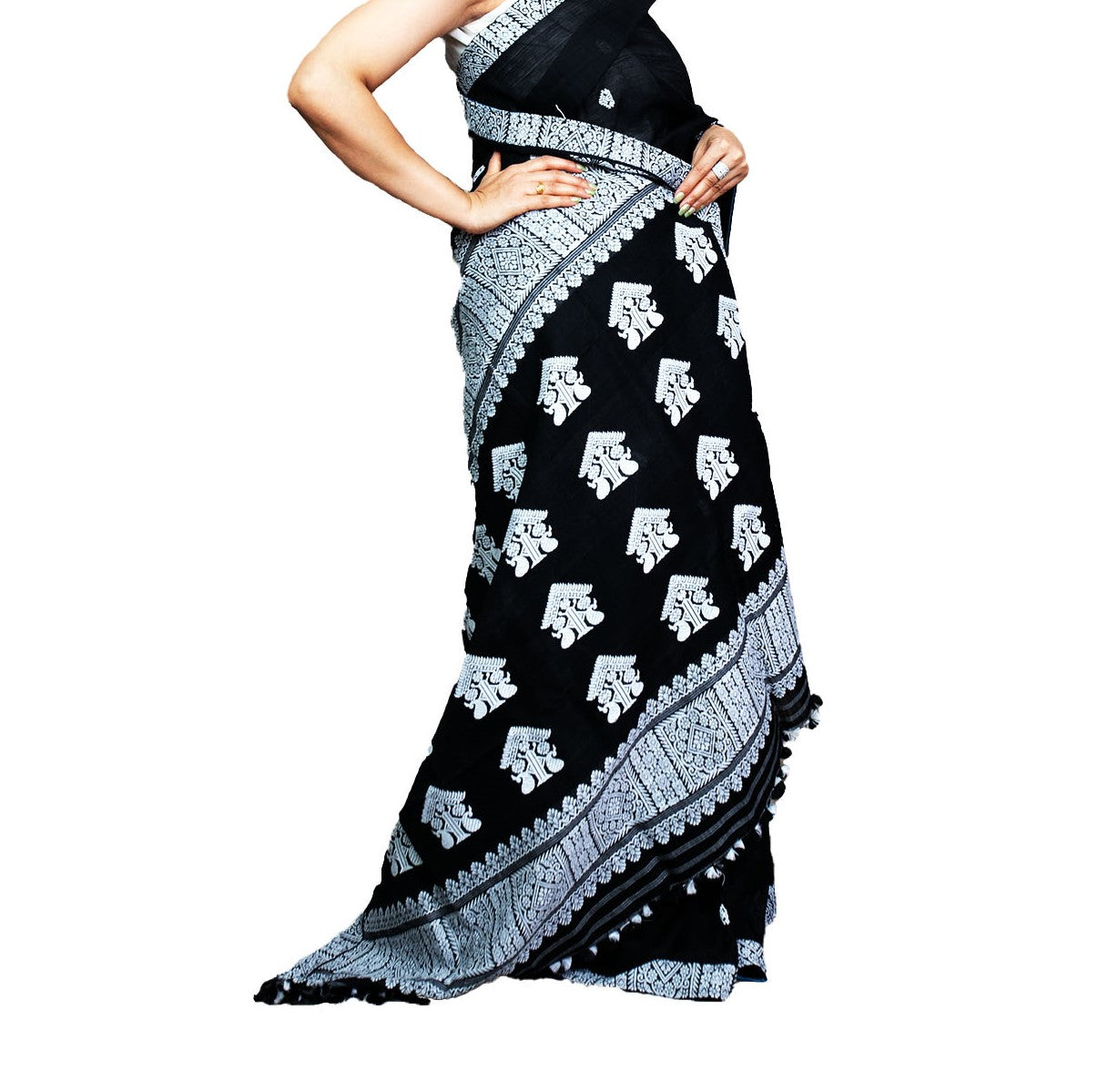 Assam Handloom Black Nooni Cotton Saree