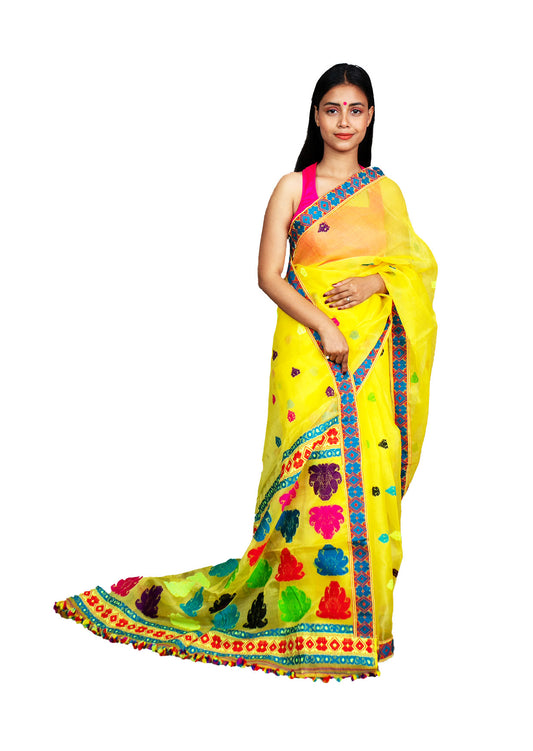 Yellow floral Nooni Silk Saree