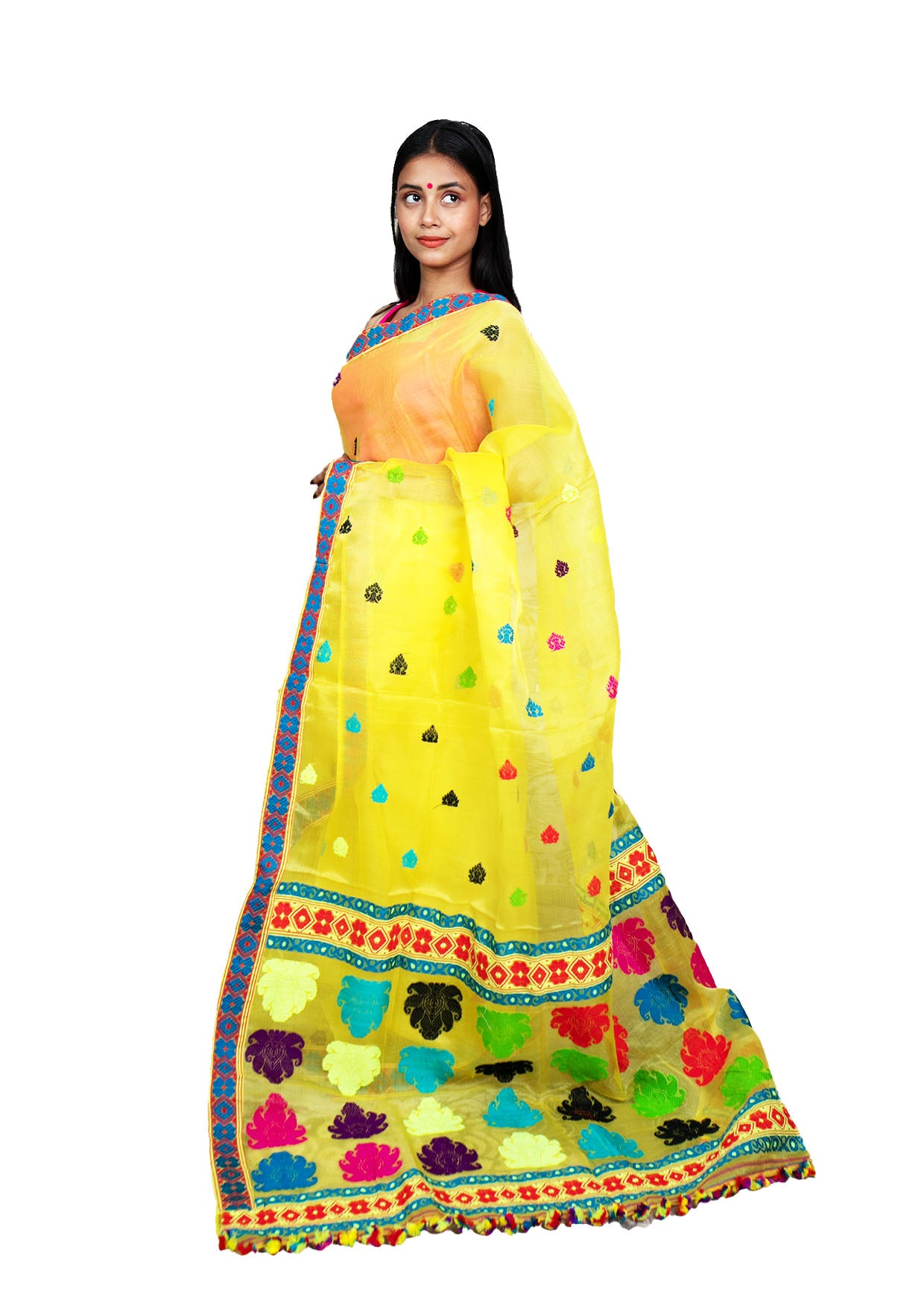 Yellow floral Nooni Silk Saree