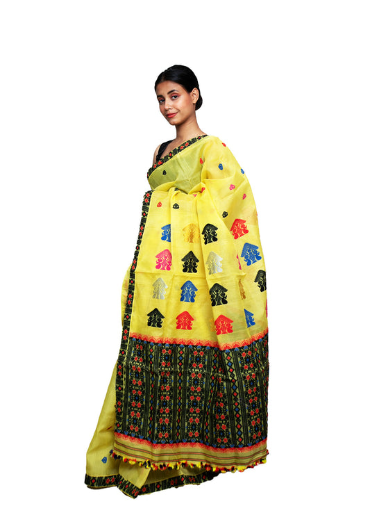 Dyed Nooni Silk Saree (Lemon Yellow)