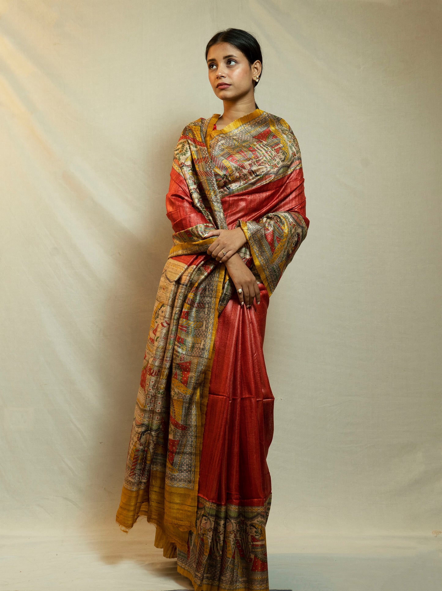 Madhubani Ghicha Sarees (Rust Orange)