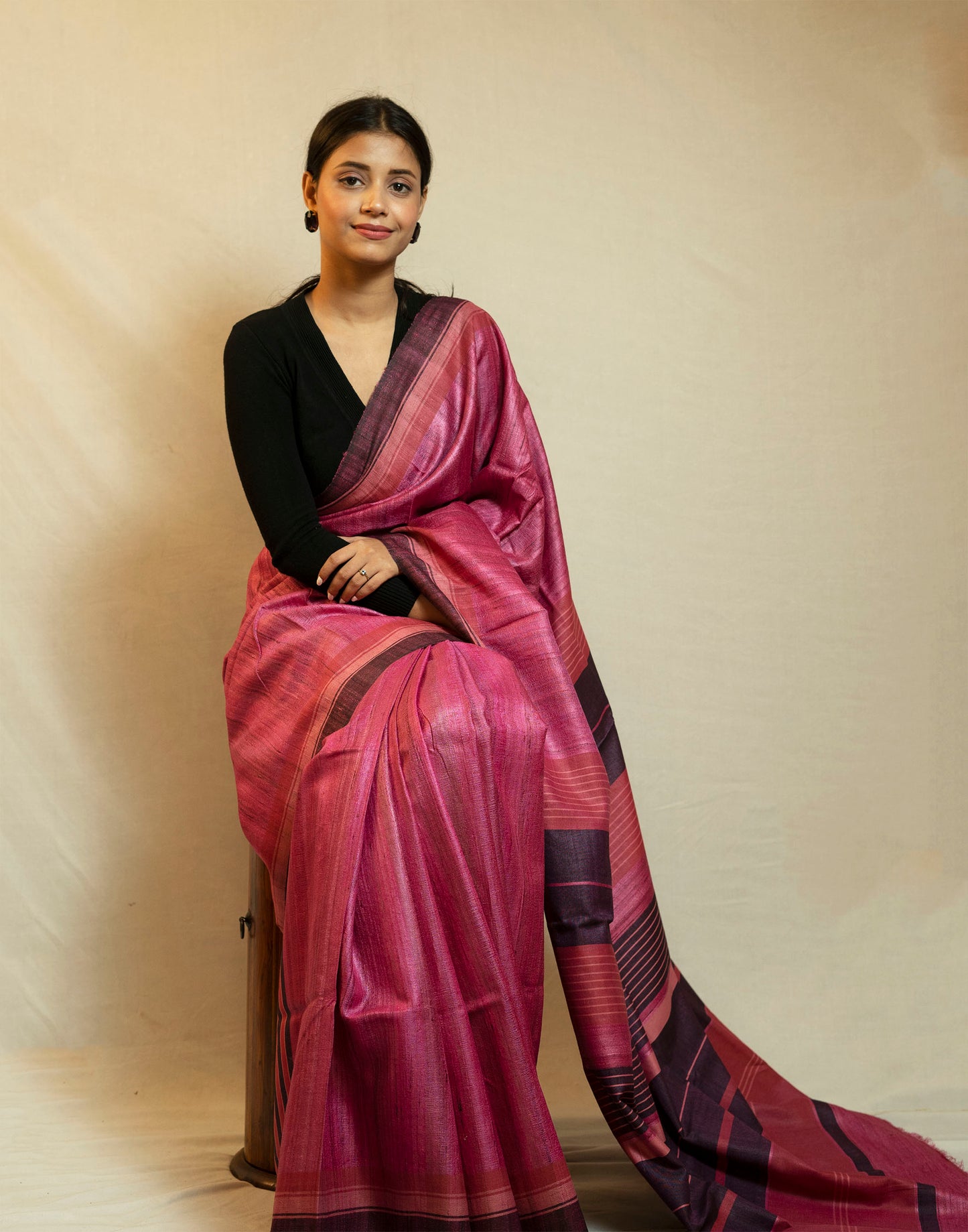 Tussar By Ghicha Silk Saree(Rose Pink)