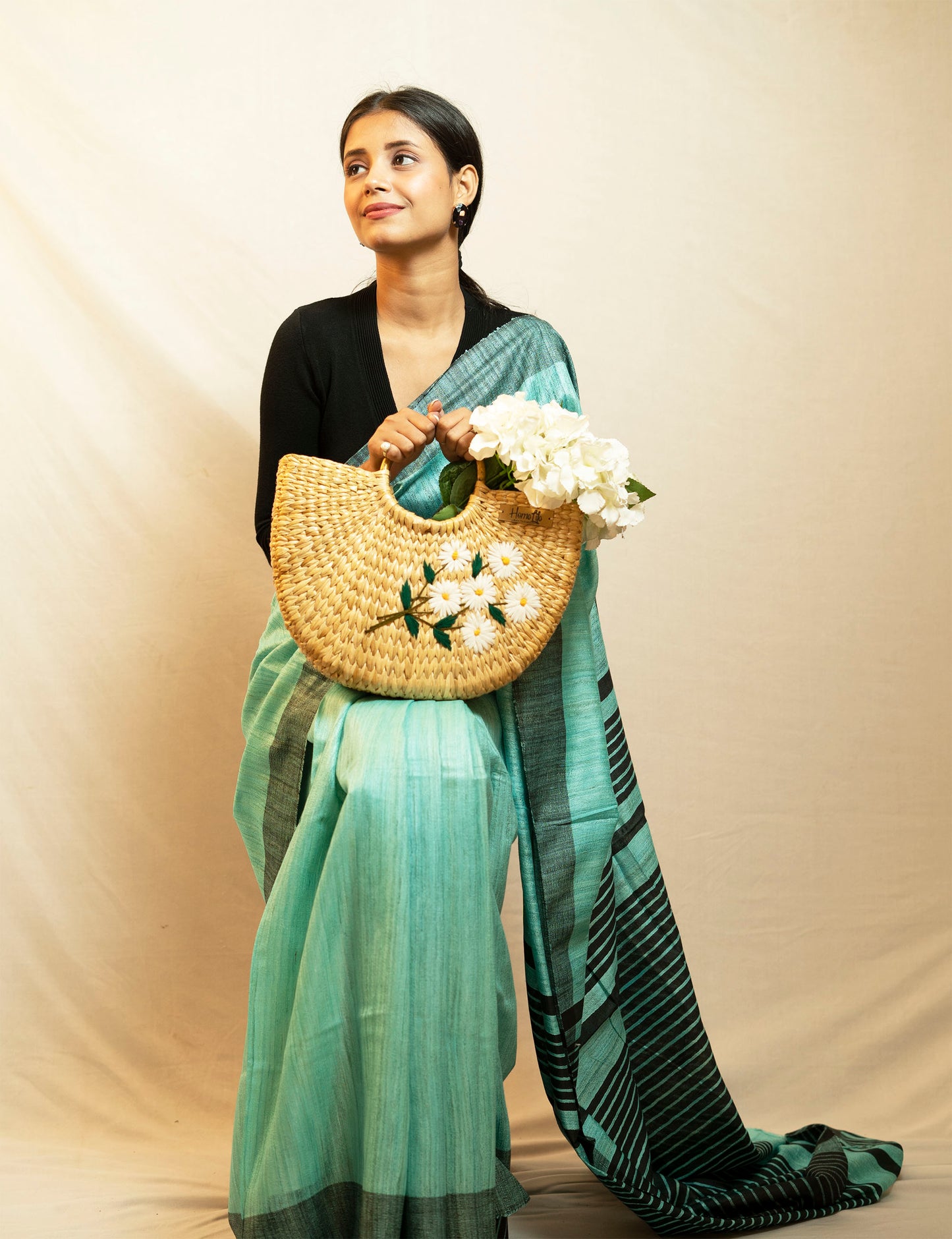 Celeste Blue Tussar By Ghicha Silk Saree