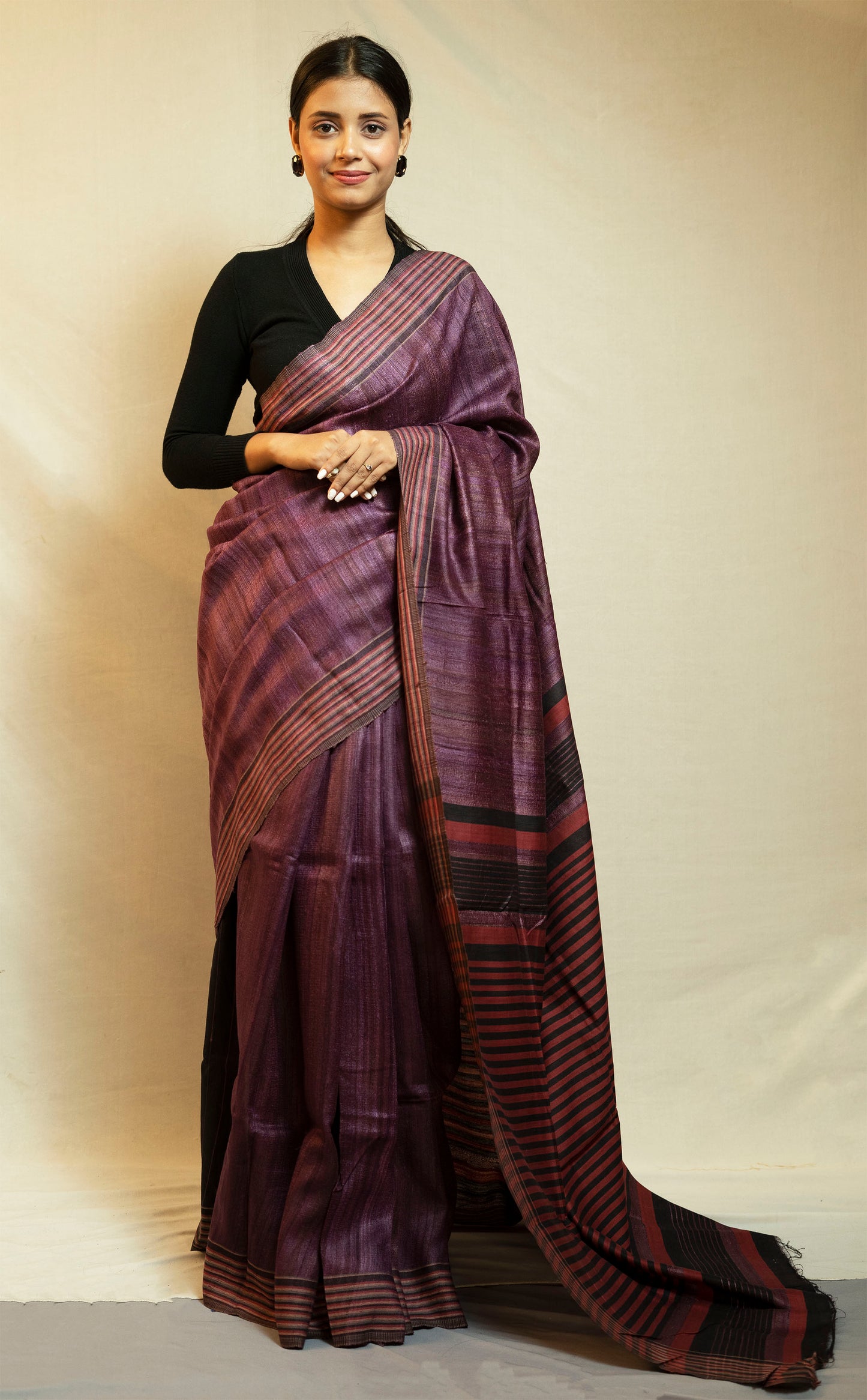 Tussar By Ghicha Silk Saree(wine colour)