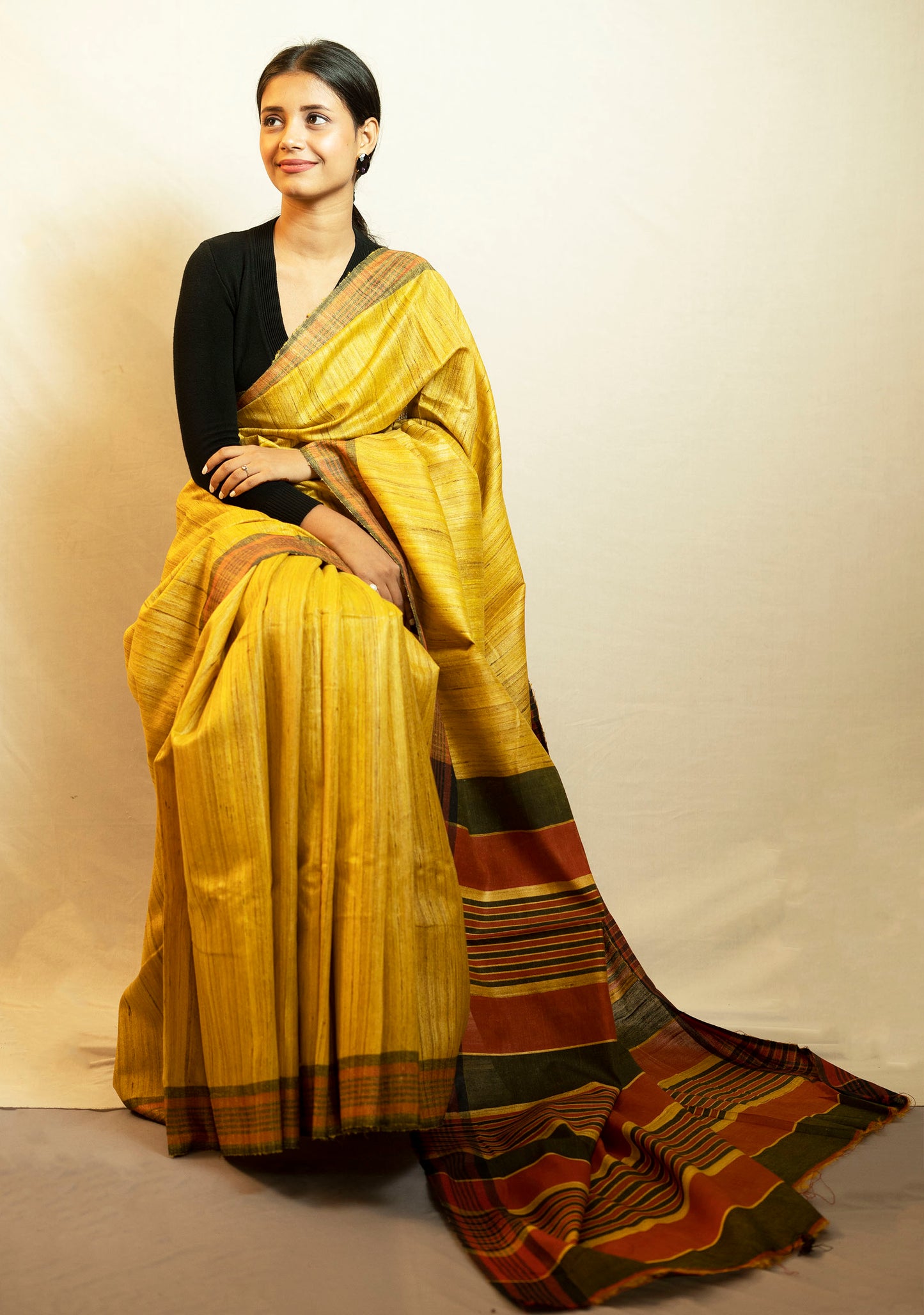 Tussar By Ghicha Silk Saree(Turmarik Yellow)