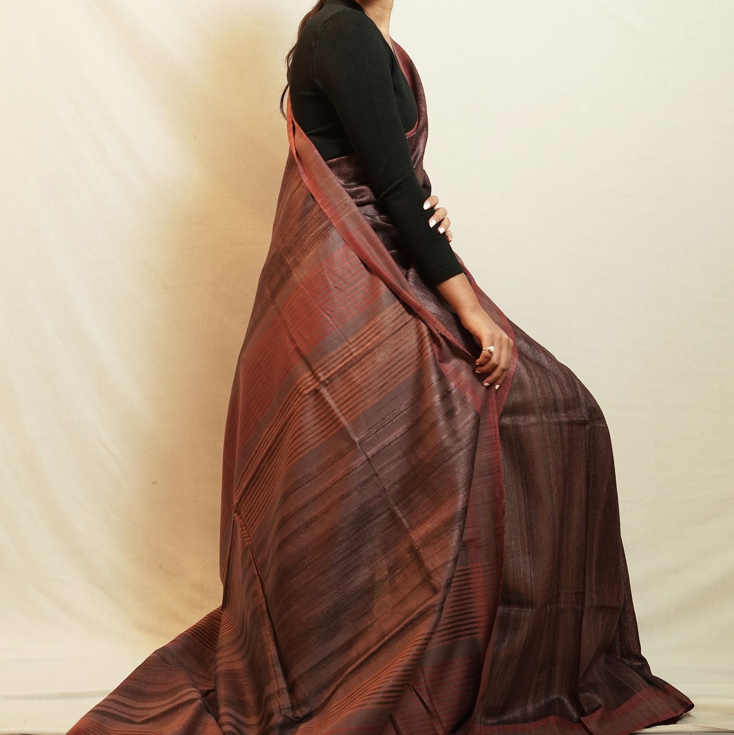 Dark Coffe Brown Tussar By Ghicha Silk Saree