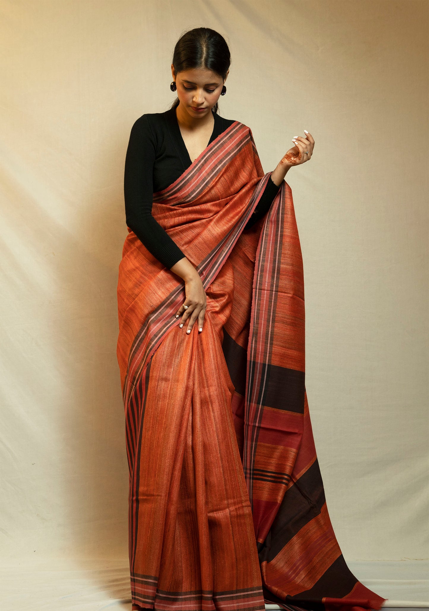 Tussar By Ghicha Silk Saree(yam orange)