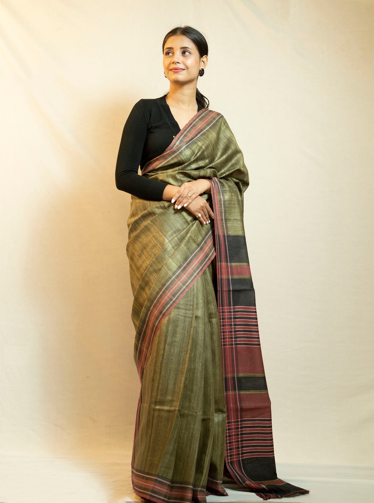 Tussar By Ghicha Silk Saree(Olive Green)