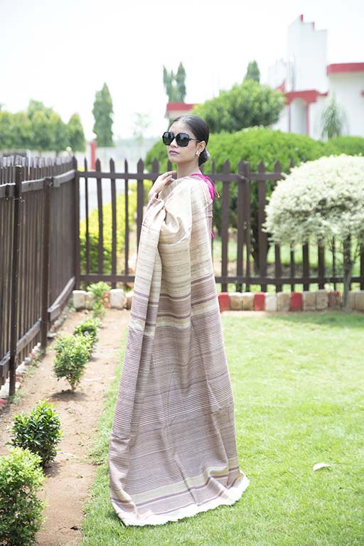 Natural Ghicha Silk saree with purple border