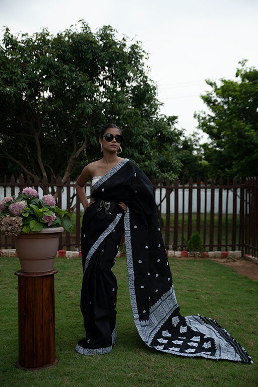 Assam Handloom Black Nooni Cotton Saree