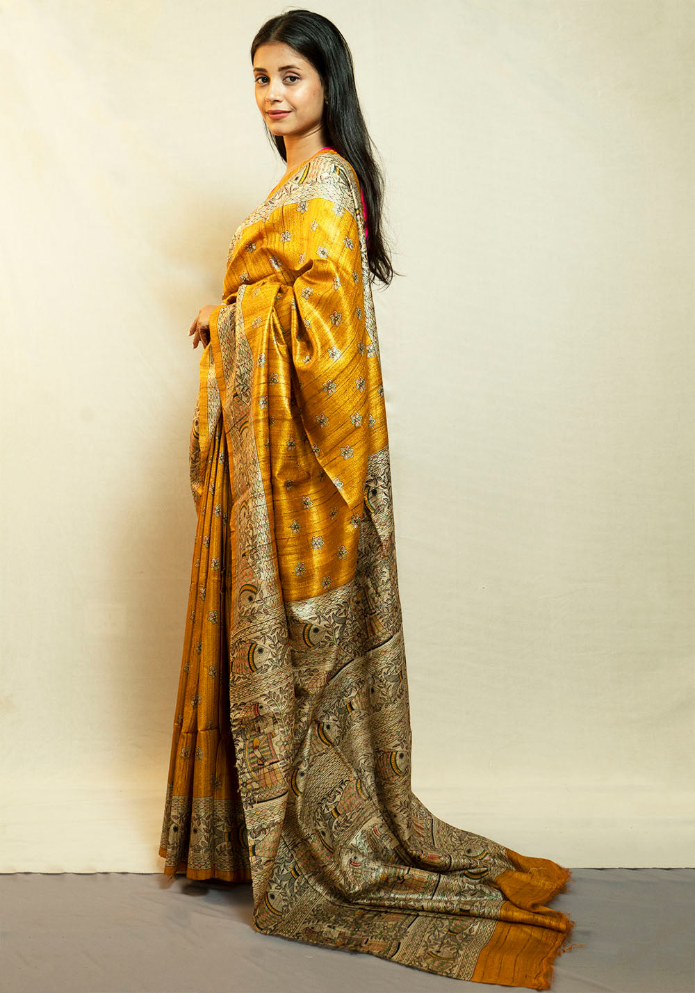 Madhubani Ghicha Sarees (Golden Yellow)