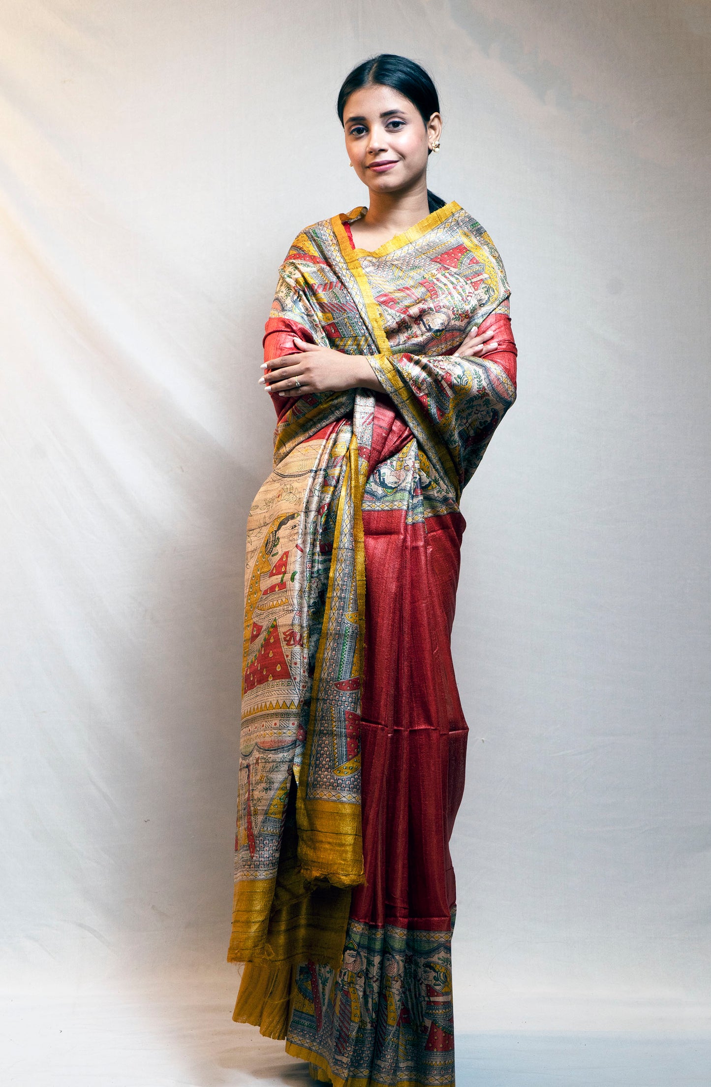 Madhubani Ghicha Sarees (Rust Orange)