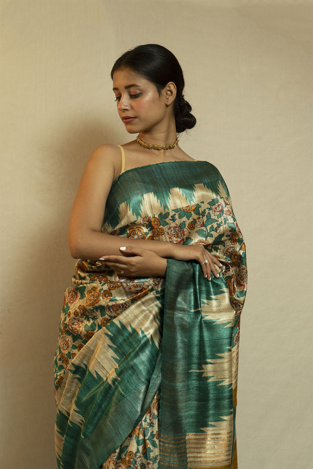 Printed Ghicha Saree (SkyBlue)