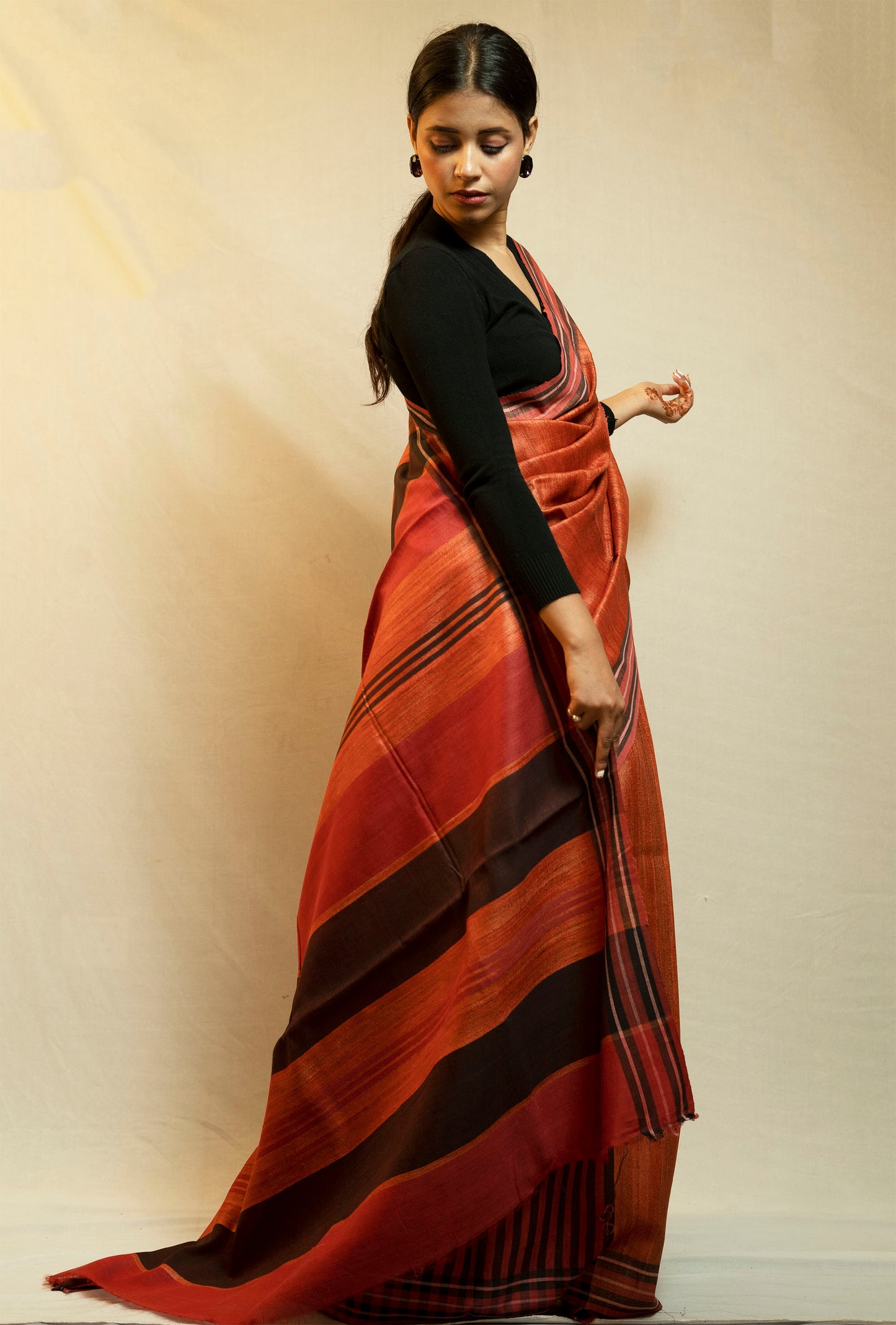 Tussar By Ghicha Silk Saree(yam orange)
