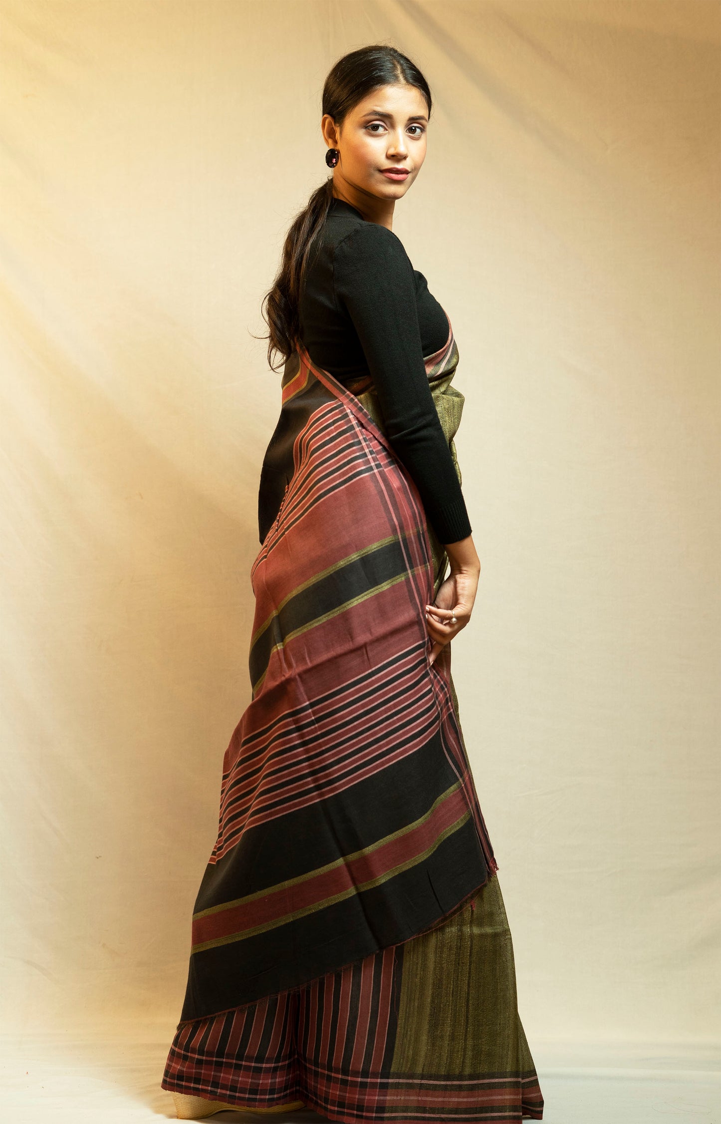 Tussar By Ghicha Silk Saree(Olive Green)