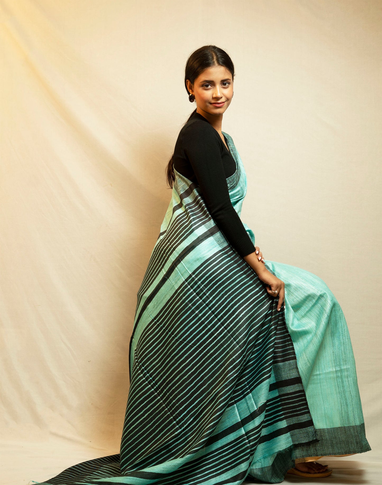 Celeste Blue Tussar By Ghicha Silk Saree