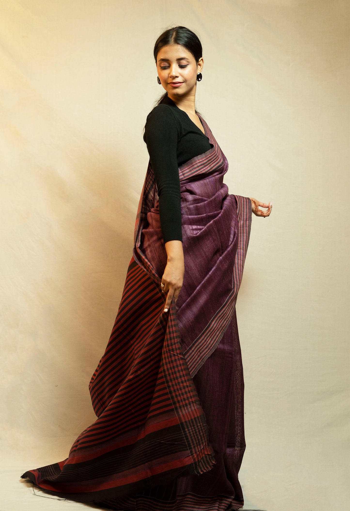 Tussar By Ghicha Silk Saree(wine colour)