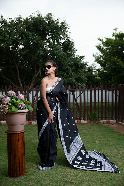 Assam Handloom Black Nooni Cotton Saree