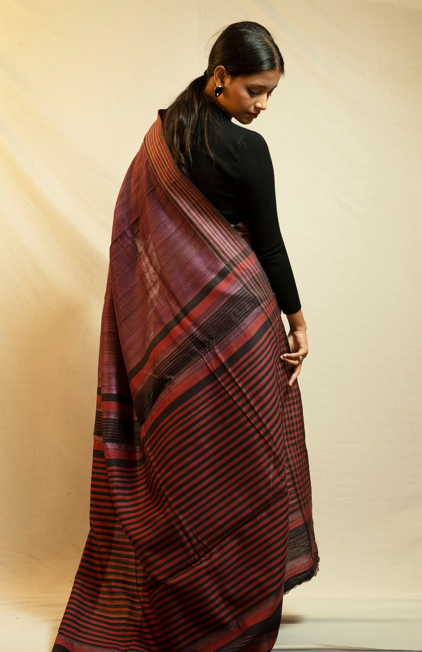 Tussar By Ghicha Silk Saree(wine colour)