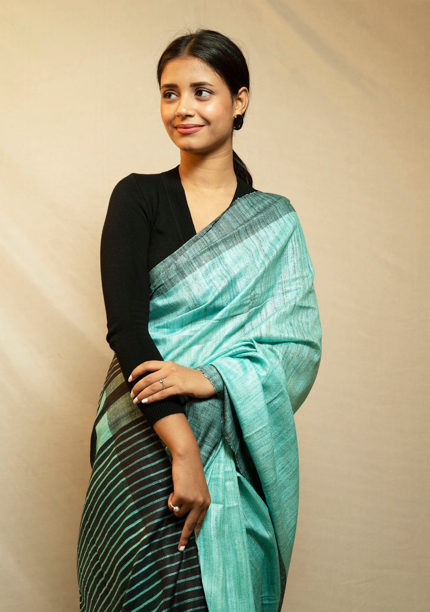 Celeste Blue Tussar By Ghicha Silk Saree
