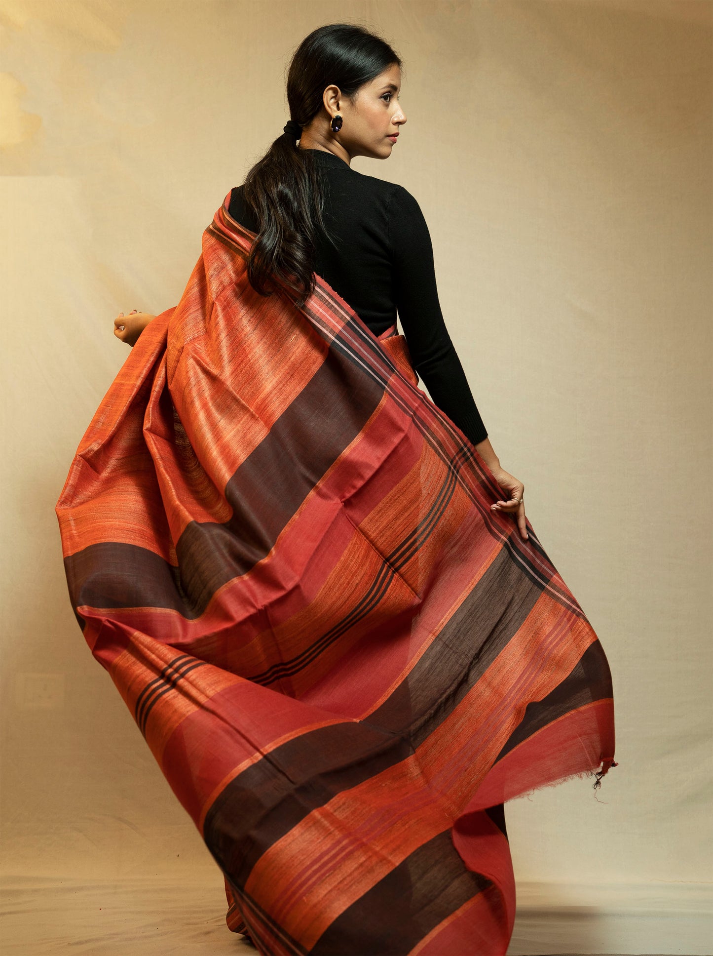 Tussar By Ghicha Silk Saree(yam orange)