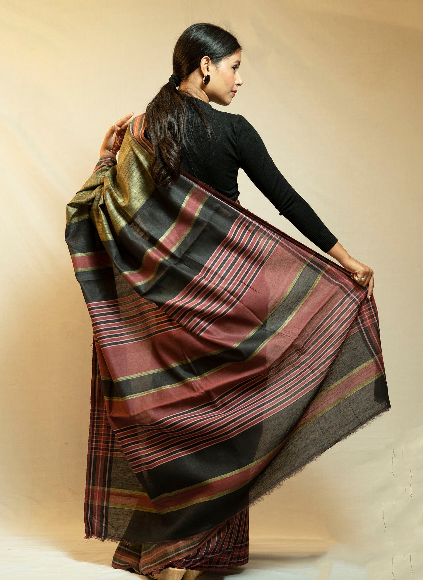 Tussar By Ghicha Silk Saree(Olive Green)