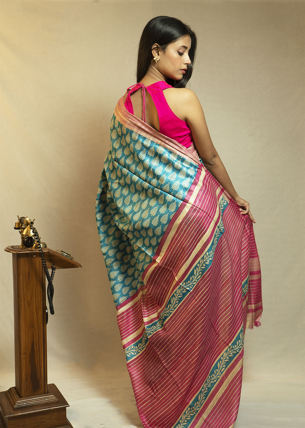 Blue printed Tussar by Ghicha