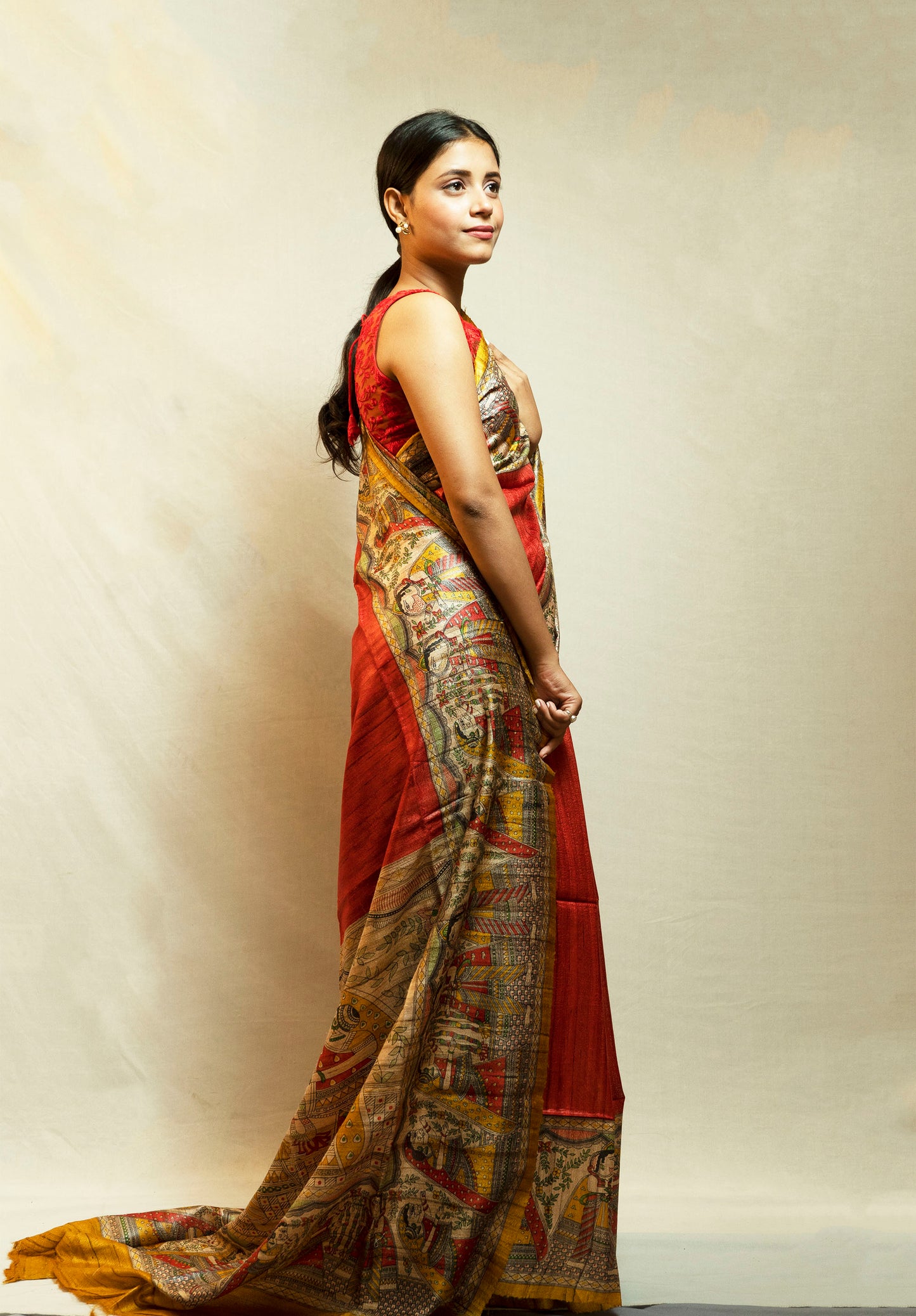 Madhubani Ghicha Sarees (Rust Orange)