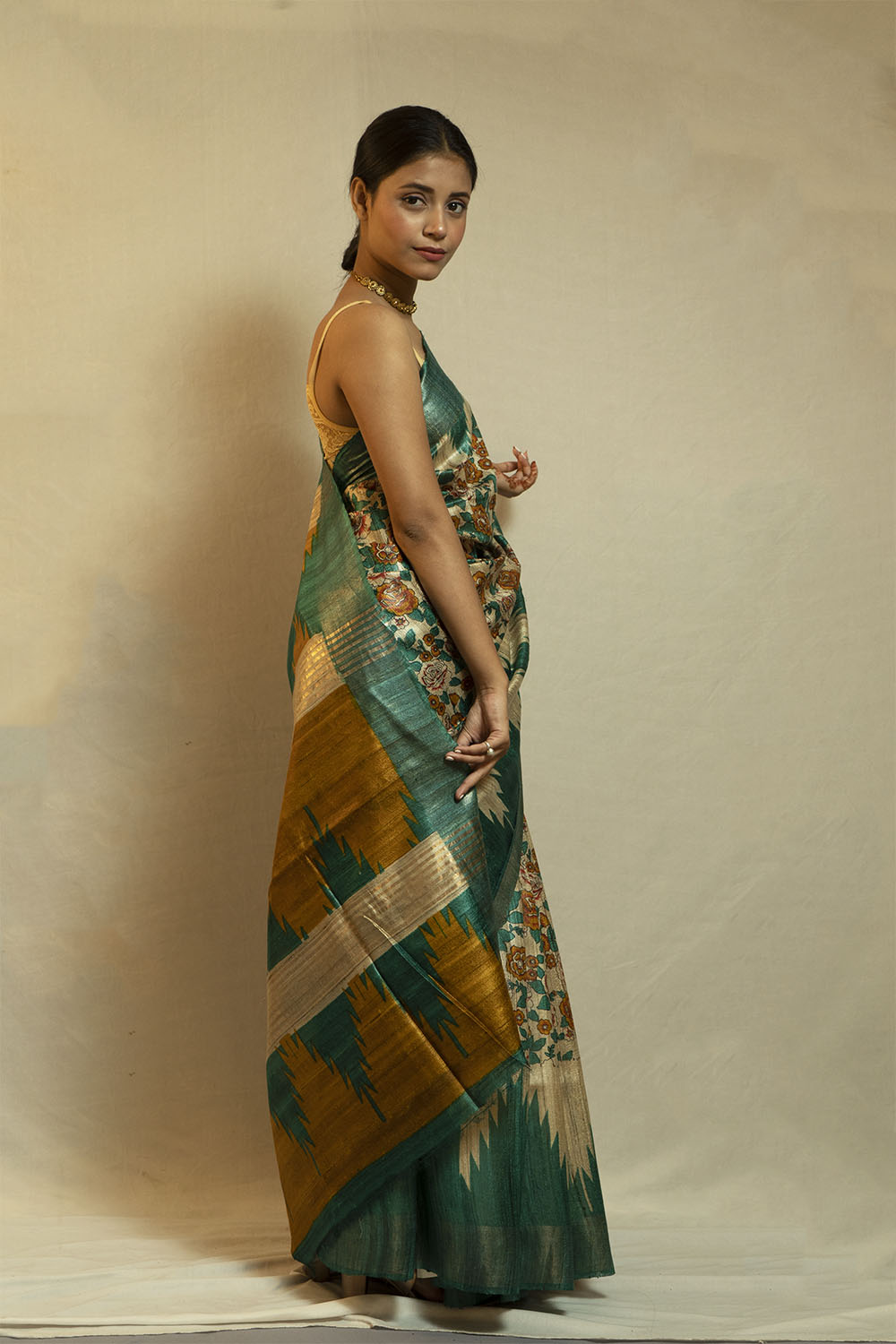 Printed Ghicha Saree (SkyBlue)