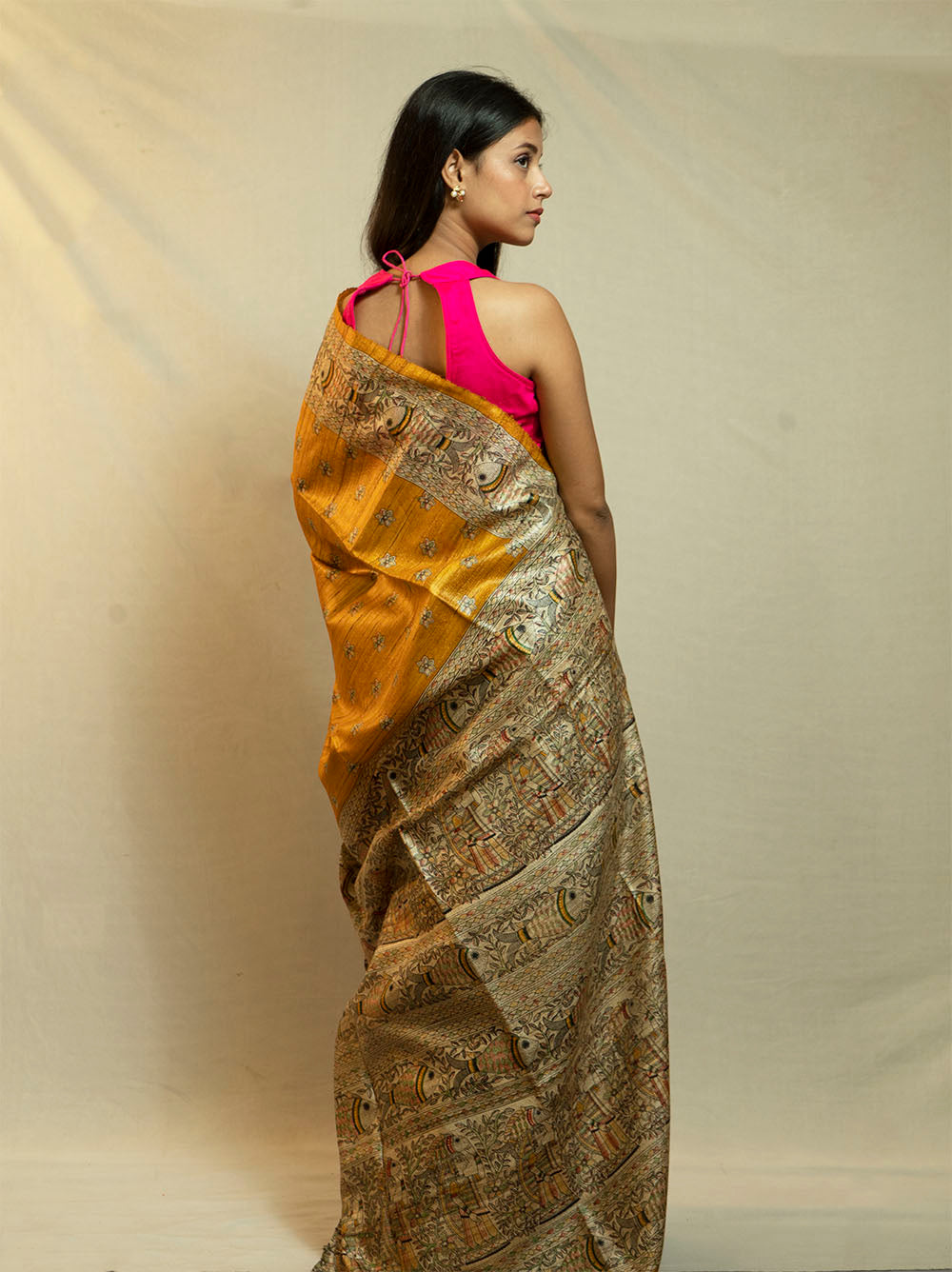 Madhubani Ghicha Sarees (Golden Yellow)