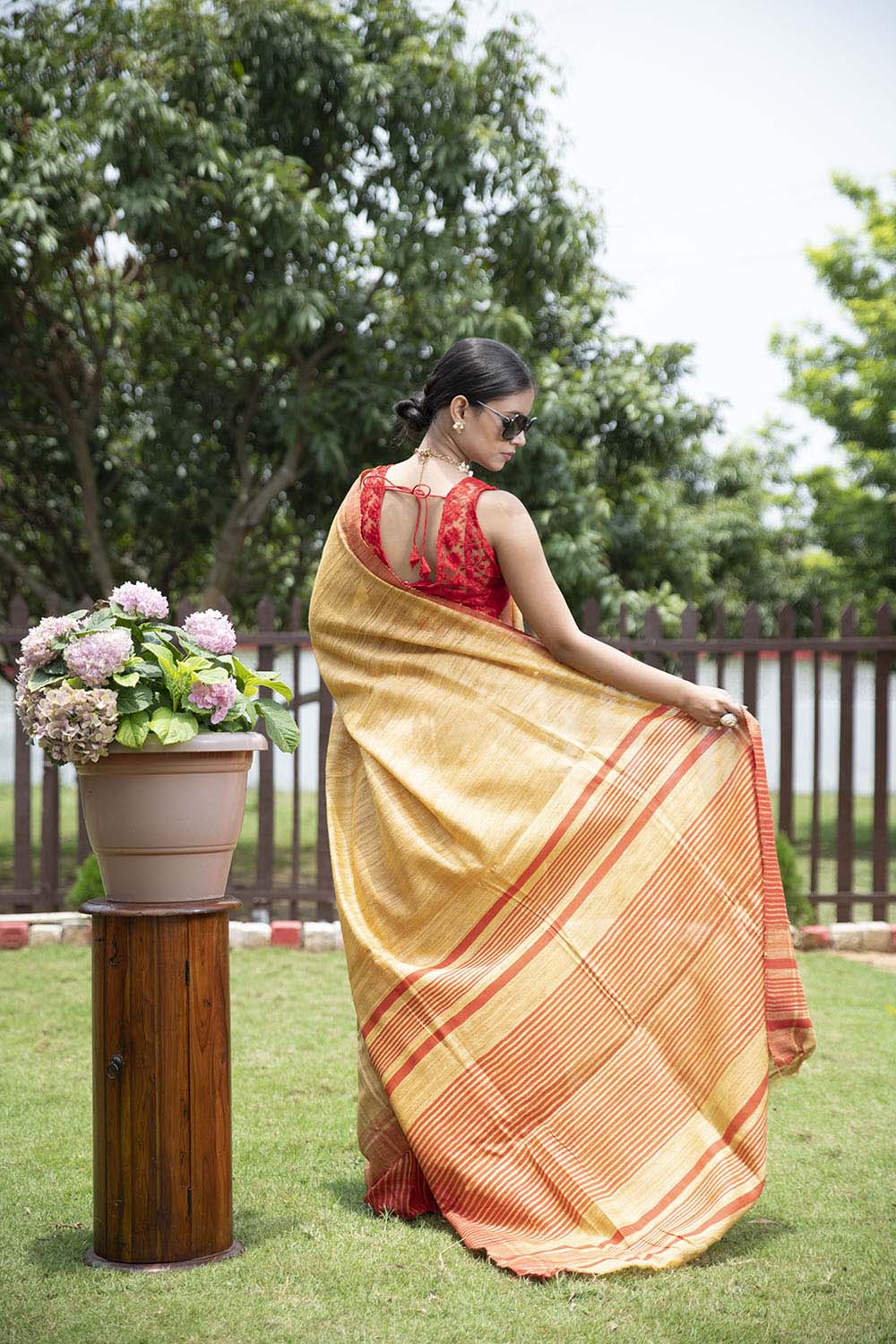 Handloom Tussar Ghicha Silk Saree(golden brown)
