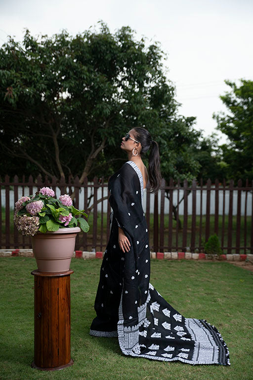 Assam Handloom Black Nooni Cotton Saree