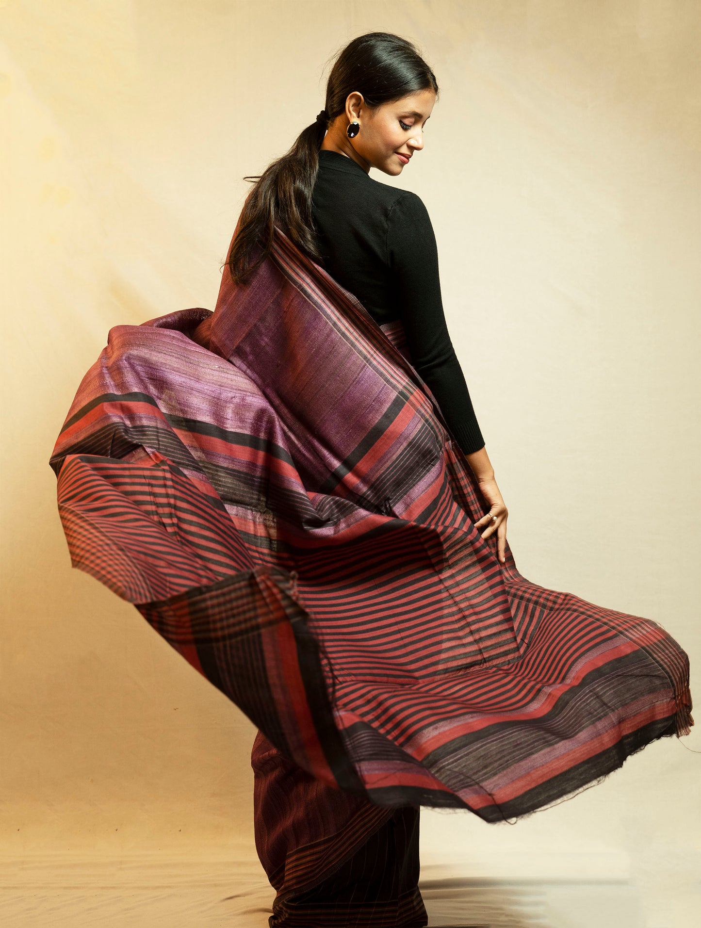 Tussar By Ghicha Silk Saree(wine colour)