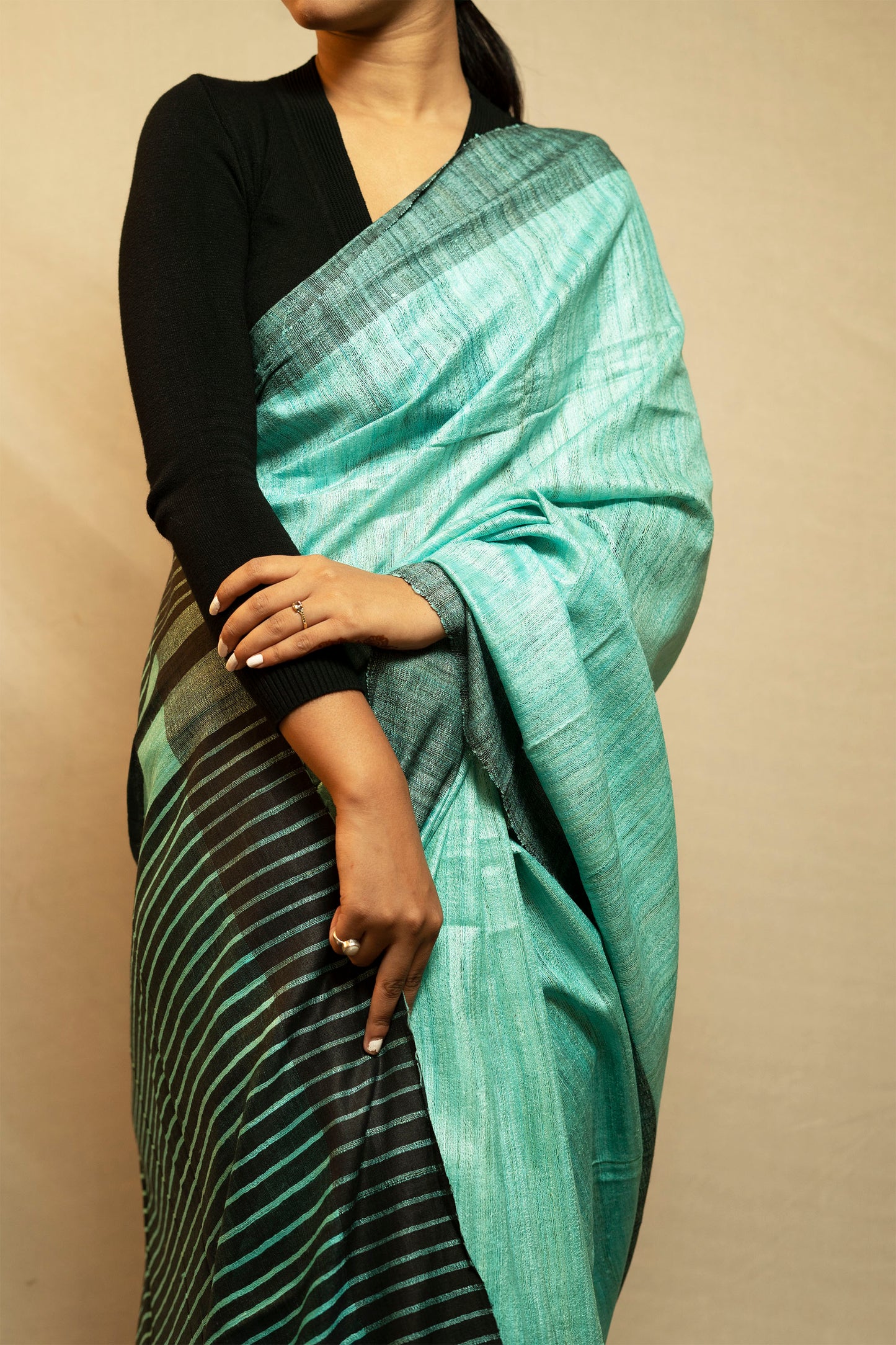 Celeste Blue Tussar By Ghicha Silk Saree